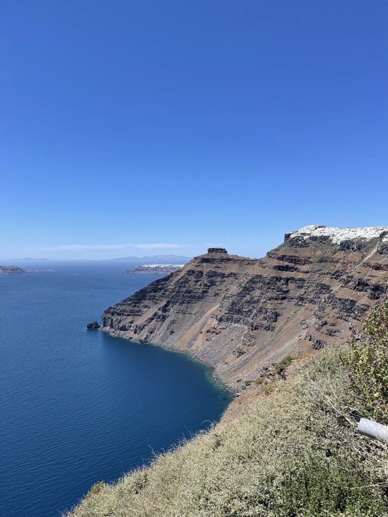 The caldera cliffs of Santorini above deep blue water